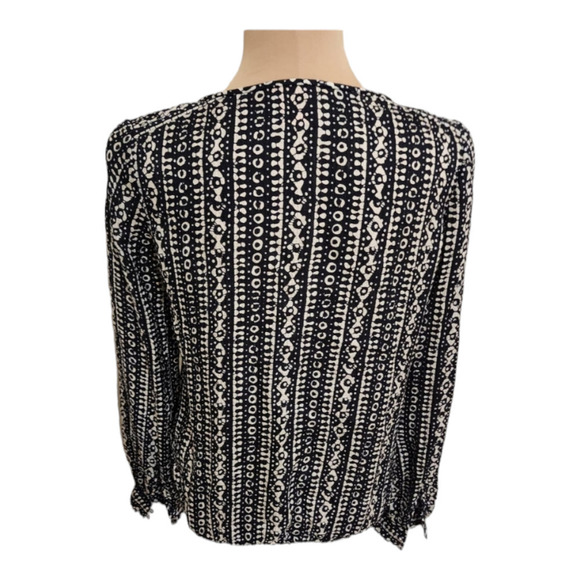 Tory Burch long sleeve navy and white button up patterned blouse silk size 2 - Picture 4 of 9